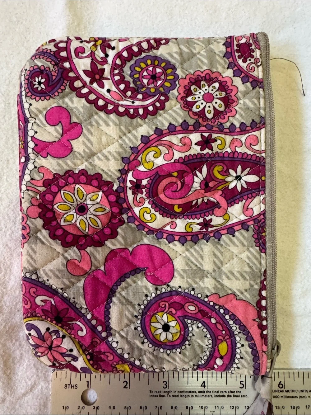 Vera Bradley Quilted Pink Purple Paisley Floral Zip Pouch Cosmetic Makeup Bag